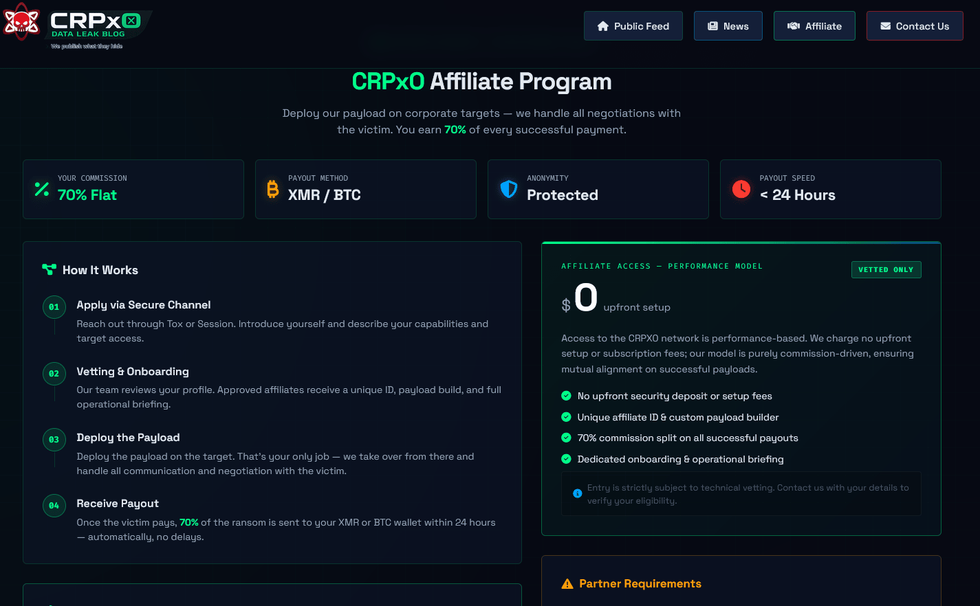 Advertisement suggesting free affiliate access for vetted operators.