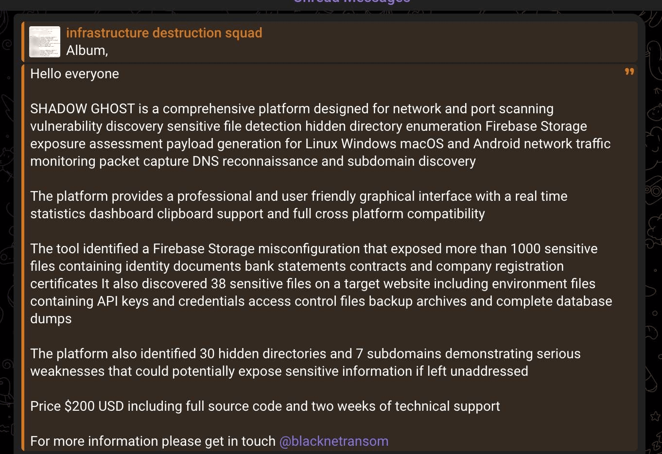 Shadow Ghost as advertised on Telegram