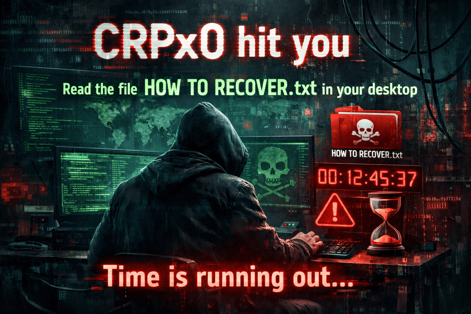 CRPx0 ransomware wallpaper displayed after encryption.